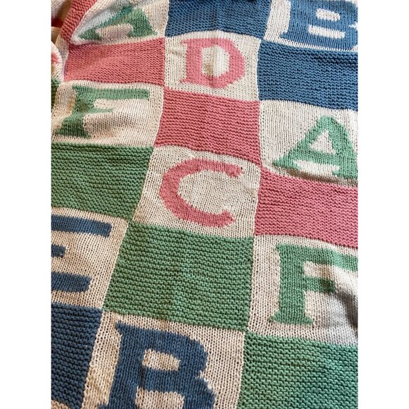 ABCDEF Alphabet Blocks Knit Baby Blanket Pink Blue White Green Security Lovey - Picture 7 of 9